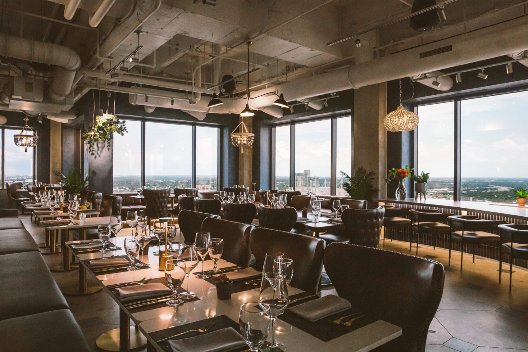 A table set beside the 30th-floor windows at Centre Club