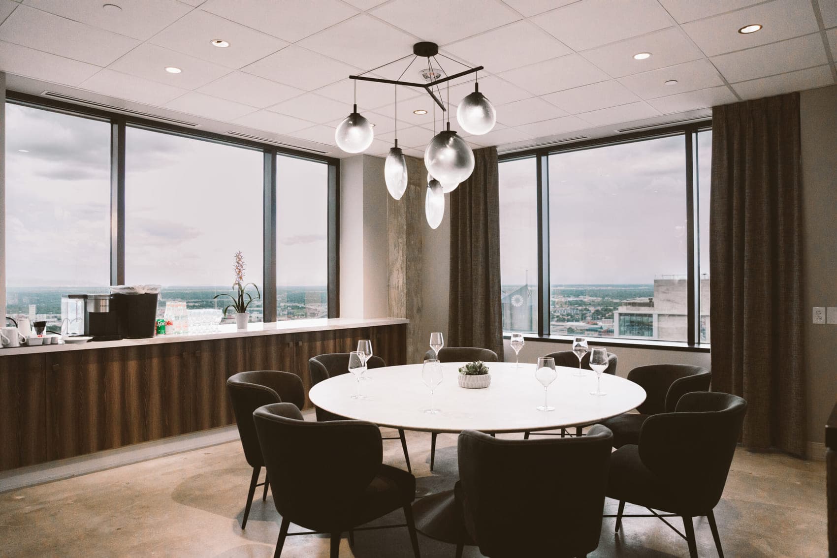 A private meeting room with city views