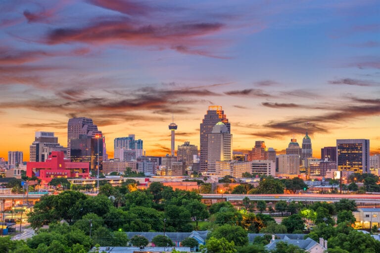The San Antonio skyline at dusk